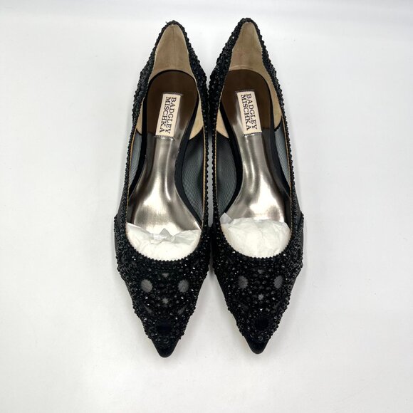 Badgley Mischka BHLDN Size 8 Gigi Pointed Toe Jeweled Black Ballet Flats Shoes - Picture 3 of 13